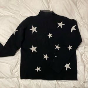 Tahari Mock Neck Sweater | Black | Stars | Medium